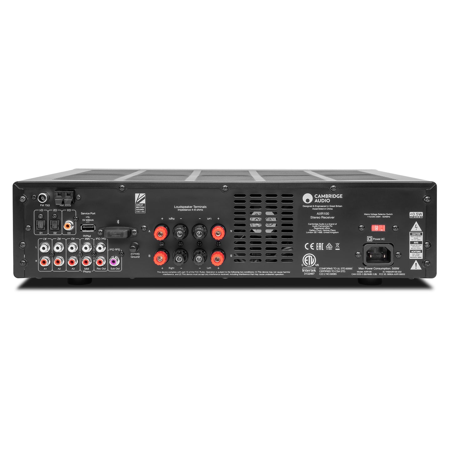 Cambridge Audio AXR100 Stereo Receiver w/ DAC & Bluetooth (OPEN) - Rear/Ports