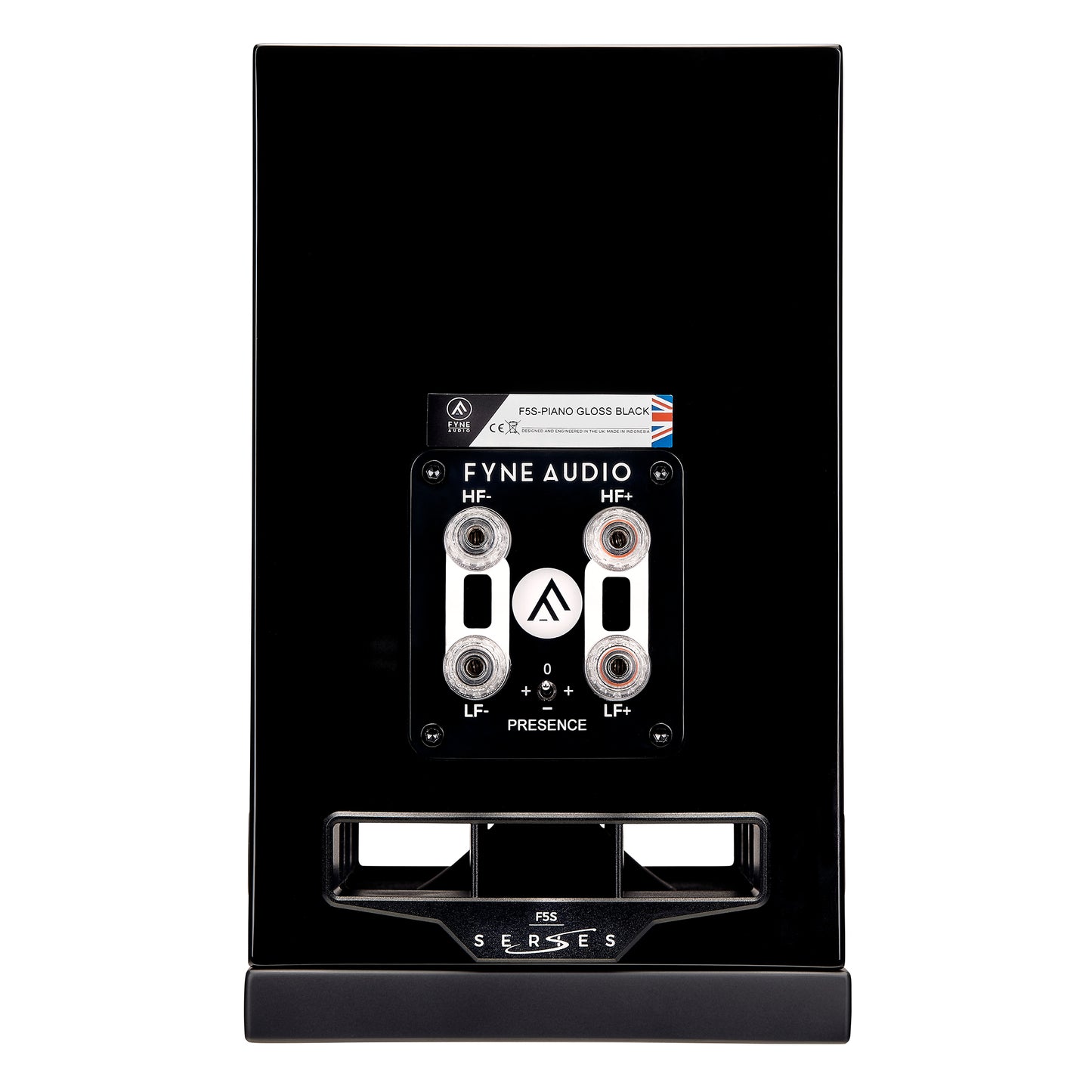 Fyne Audio F5S Bookshelf Loudspeaker (pair) - Gloss Black, rear view, speaker ports