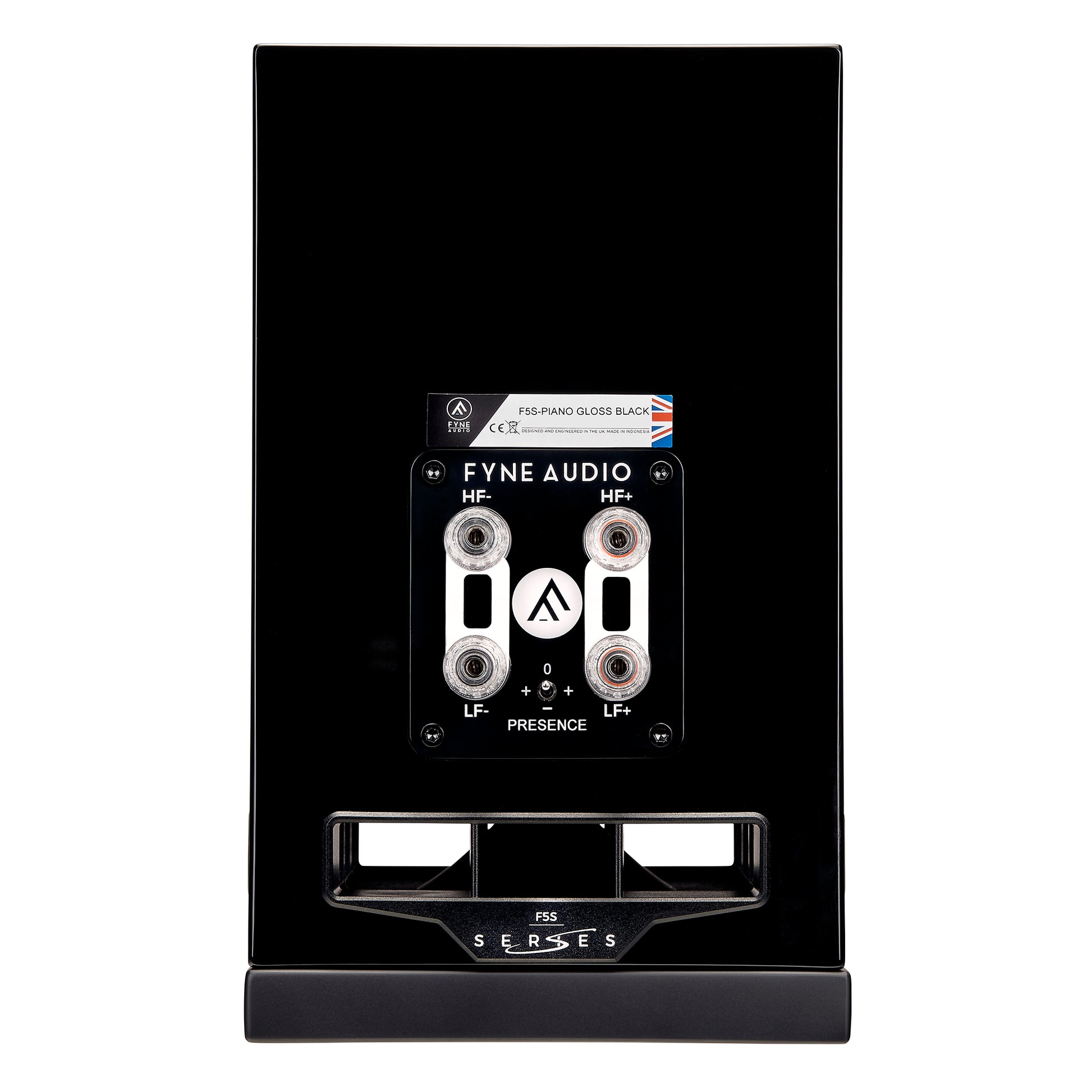 Fyne Audio F5S Bookshelf Loudspeaker (pair) - Gloss Black, rear view, speaker ports