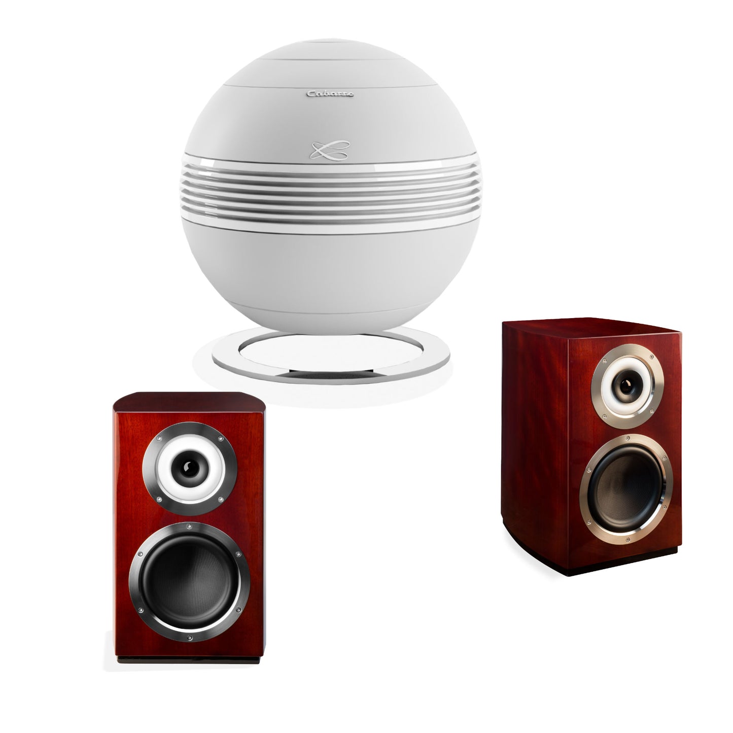Cabasse Murano + Pearl Sub Bundle - Mahogany Speakers with White Subwoofer